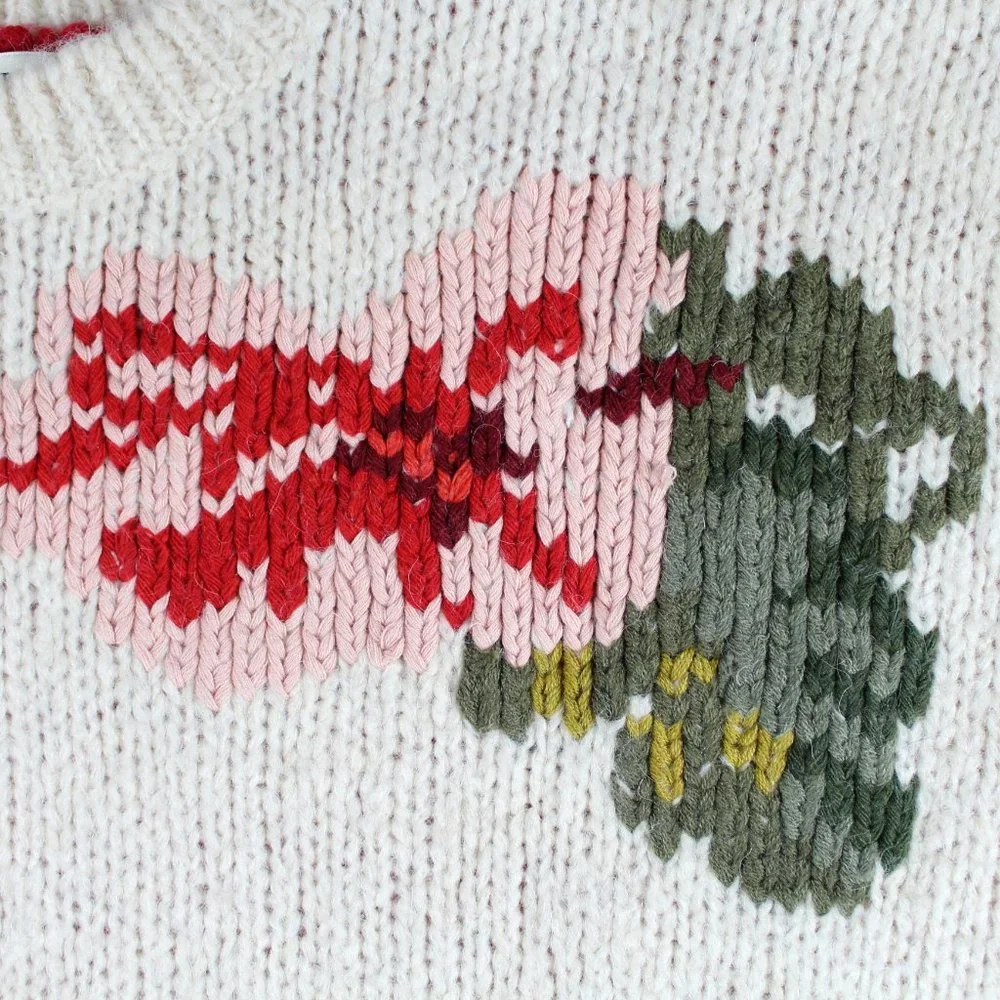 Twinset Simona Barbieri Poncho Floral Intarsia Knit Tie Sides Fringe Pullover - Picture 11 of 12